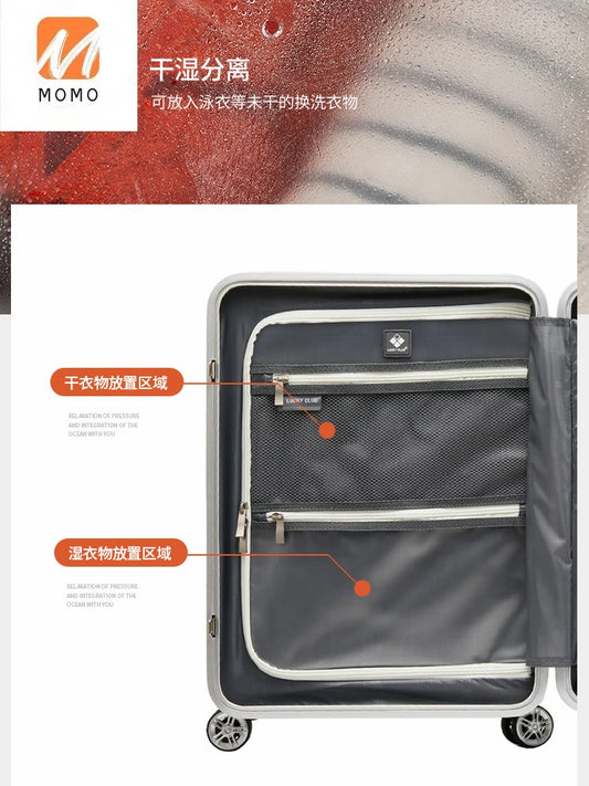 Multi-Functional Open Luggage Small 20-Inch Business Travel Boarding Bag Aluminum Frame Trolley Suitcase